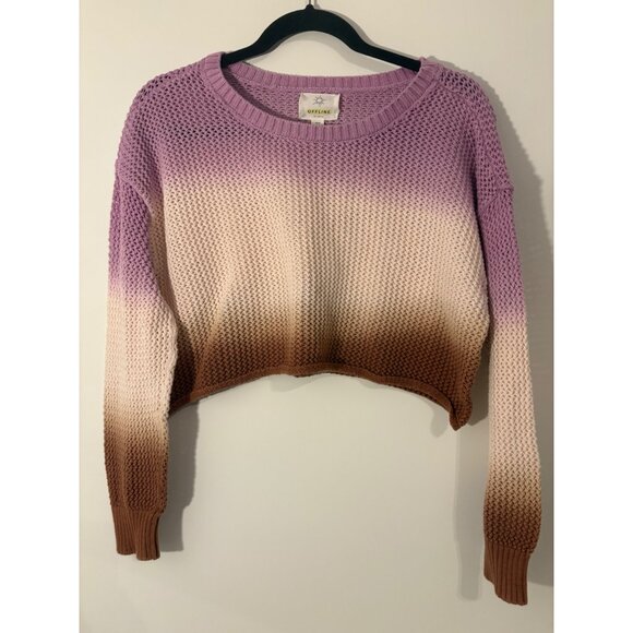 Offline‎ by Aerie Size Small Ombre Purple, Cream & Brown Cropped Knit Sweater - Picture 1 of 7